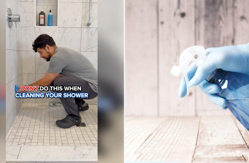 Left: cover still from an Instagram reel by @. Right: A hand in a blue latex glove holding a blue spray bottle (Unsplash photo by Towfiqu barbhuiya).