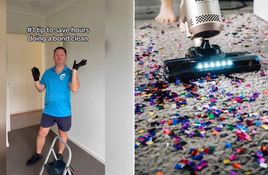 Left: cover still from an Instagram reel by @. Right: A person vacuuming a carpet (Unsplash photo by No Revisions).