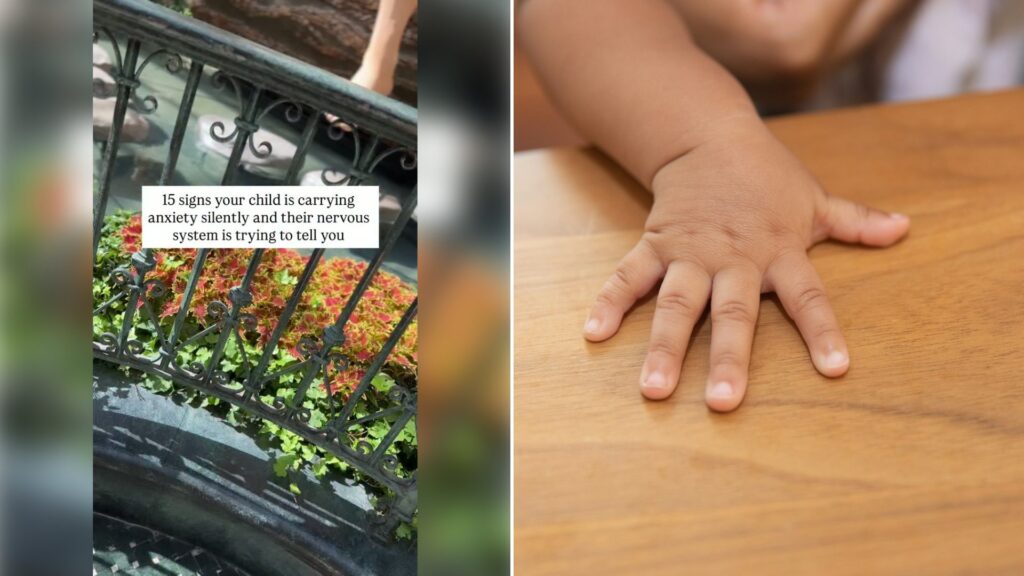 Left: cover still from an Instagram reel by @. Right: Close-up of a small child's hand (Unsplash photo by Nappy).
