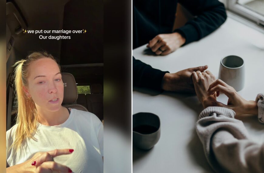 Left: cover still from a TikTok video by @lottie..weaver. Right: Two people holding hands across a table (Unsplash photo by Priscilla Du Preez).