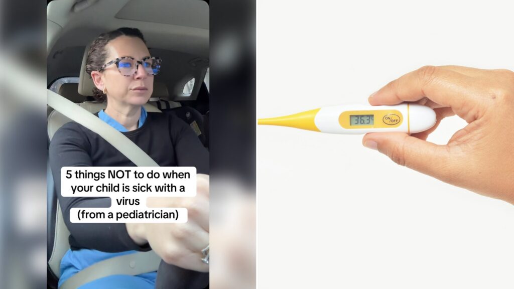 Left: cover still from an Instagram reel by @. Right: A white and blue digital thermometer (Unsplash photo by Dony Wardhana).