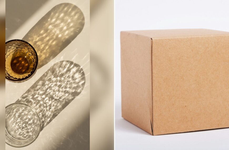 Left: cover still from an Instagram reel by @. Right: A brown cardboard box on a white background (Unsplash photo by Giorgio Trovato).