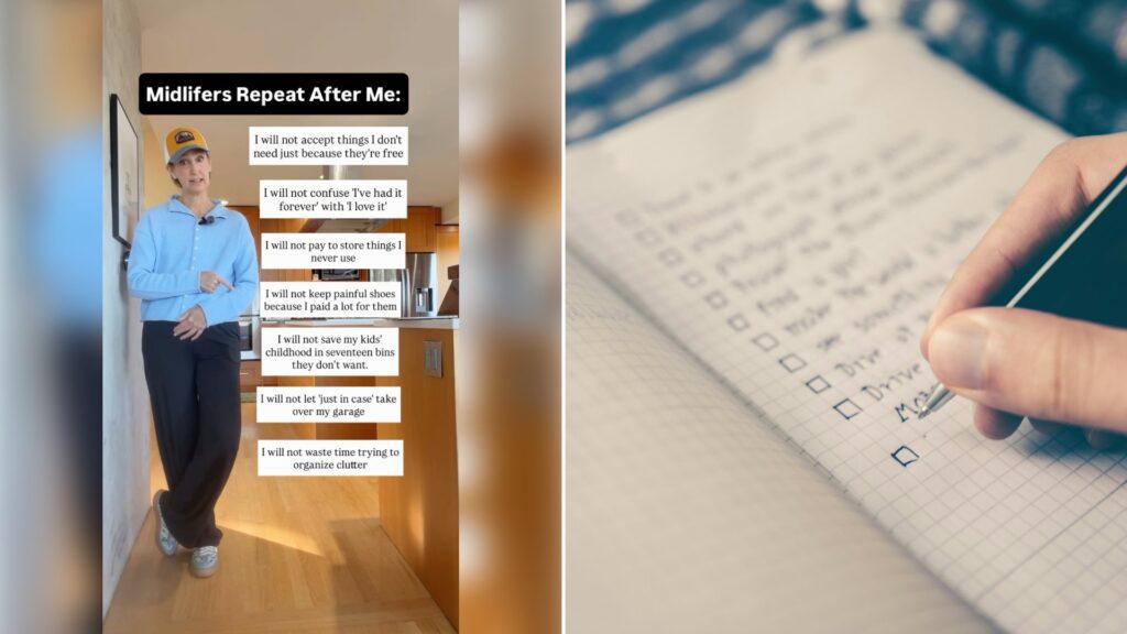 Left: cover still from an Instagram reel by @. Right: A person writing a list in a notebook (Unsplash photo by Glenn Carstens-Peters).