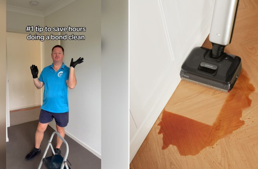 Left: cover still from an Instagram reel by @. Right: A vacuum cleaner cleaning a spill on a wooden floor (Unsplash photo by Dreame Vacuum Cleaner).