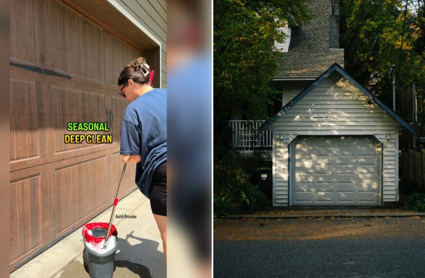 Left: cover still from an Instagram reel by @. Right: A detached garage with a driveway in front (Unsplash photo by Dmitry Spravko).