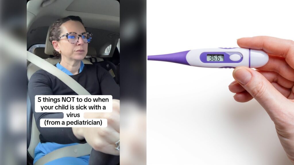 Left: cover still from an Instagram reel by @. Right: A medical thermometer held in a hand on a white background (Unsplash photo by Mockup Graphics).