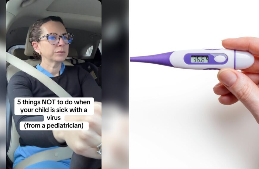 Left: cover still from an Instagram reel by @. Right: A medical thermometer held in a hand on a white background (Unsplash photo by Mockup Graphics).