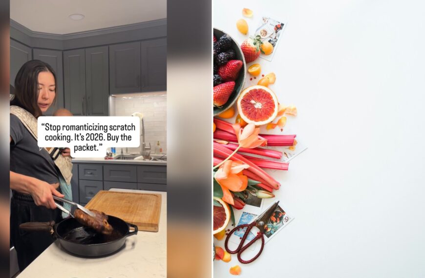 Left: cover still from an Instagram reel by @. Right: A spread of sliced fresh fruits (Unsplash photo by Brooke Lark).