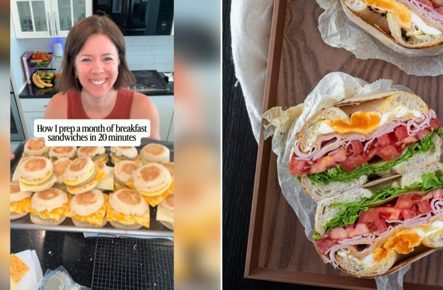 Left: cover still from an Instagram reel by @. Right: A sandwich on a bagel with tomato and lettuce (Unsplash photo by Vicky Ng).