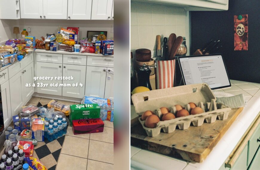 Left: cover still from a TikTok video by @emi_coker. Right: Carton of brown eggs on a kitchen counter (Unsplash photo by Microsoft Copilot).