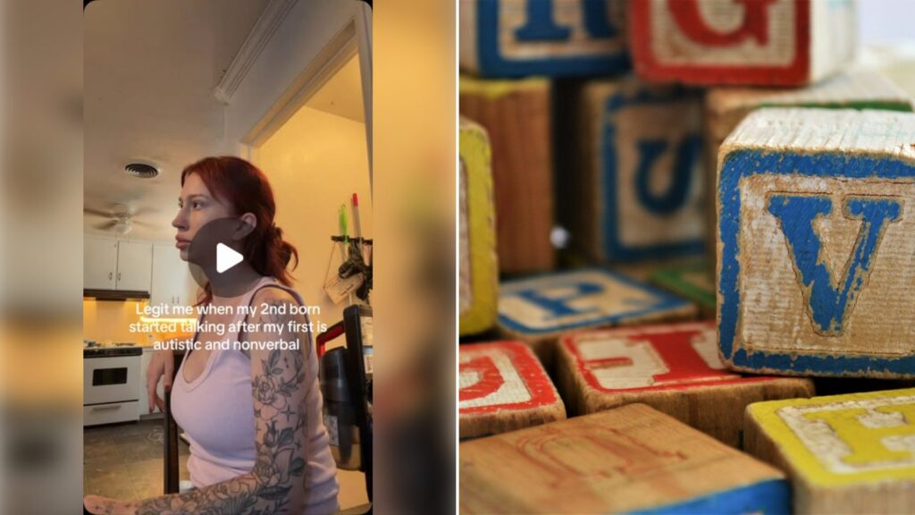 Left: cover still from an Instagram reel by @. Right: Pile of colorful alphabet letter blocks (Unsplash photo by Susan Holt Simpson).