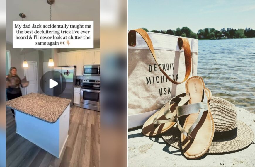 Left: cover still from an Instagram reel by @. Right: Hat, sandals and bag on the shore near water (Unsplash photo by Mariah Hewines).