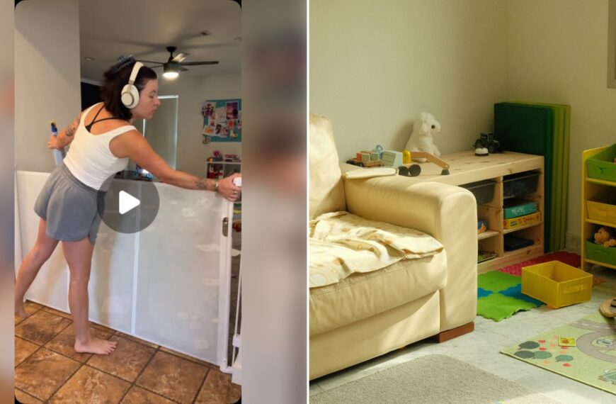 Left: cover still from an Instagram reel by @. Right: Children's playroom with toys and storage (Unsplash photo by Roman Kravtsov).