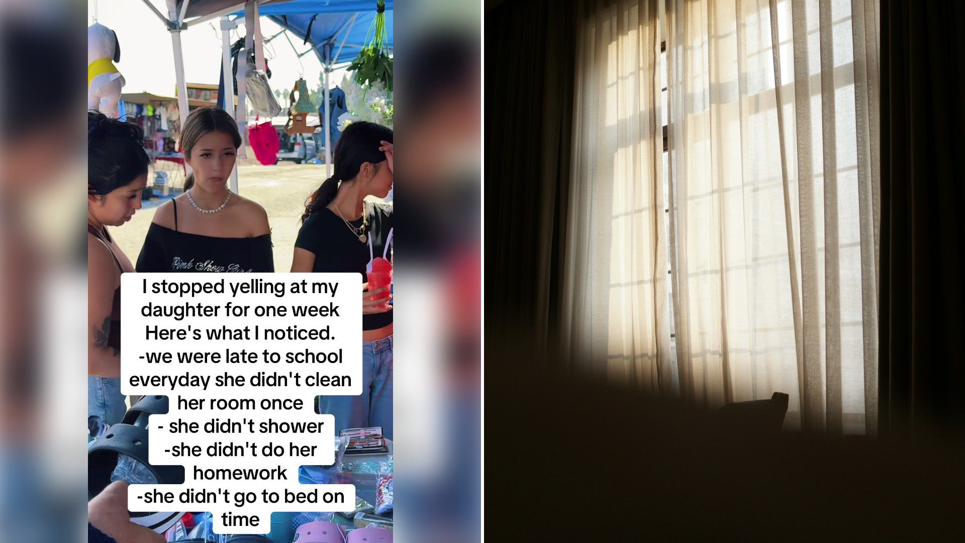 Left: cover still from a TikTok video by @vincents.duran. Right: Sunlight streaming through sheer curtains on a window (Unsplash photo by 王 大洪).