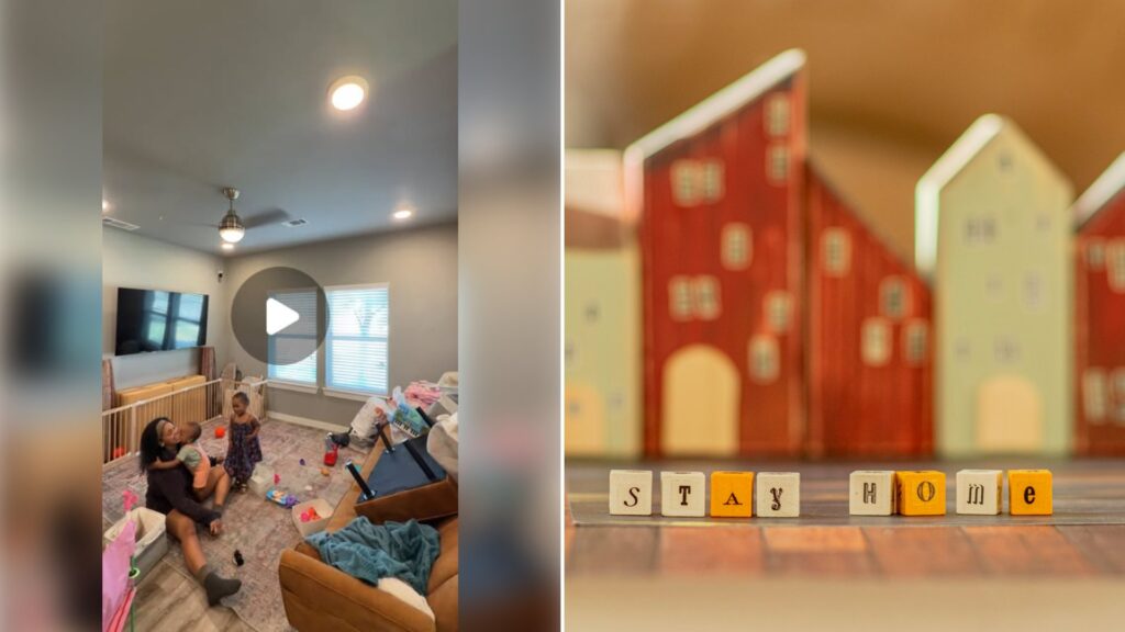 Left: cover still from an Instagram reel by @. Right: Red and white toy building blocks scattered on a surface (Unsplash photo by Elena Mozhvilo).
