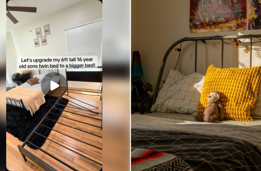 Left: cover still from an Instagram reel by @. Right: Child's bedroom with a bed and wall posters (Unsplash photo by Franco Debartolo).