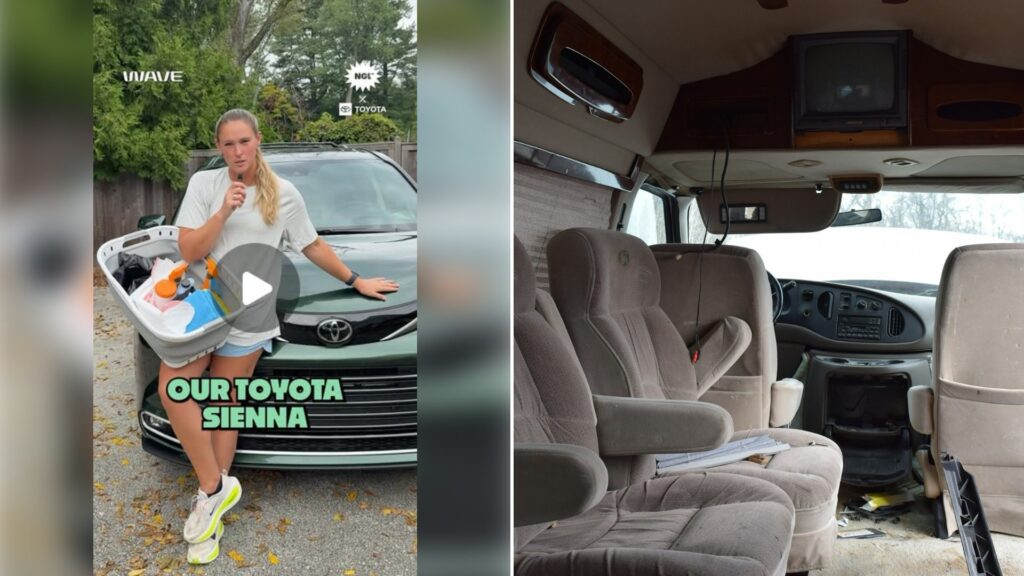 Left: cover still from an Instagram reel by @. Right: Inside of a car, interior seats (Unsplash photo by Corey Willett).