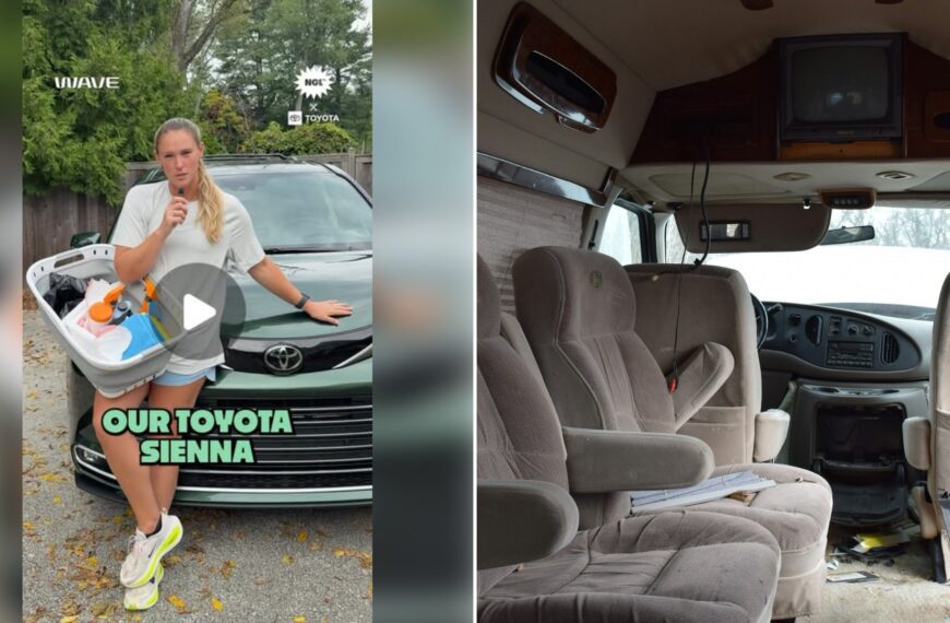 Left: cover still from an Instagram reel by @. Right: Inside of a car, interior seats (Unsplash photo by Corey Willett).