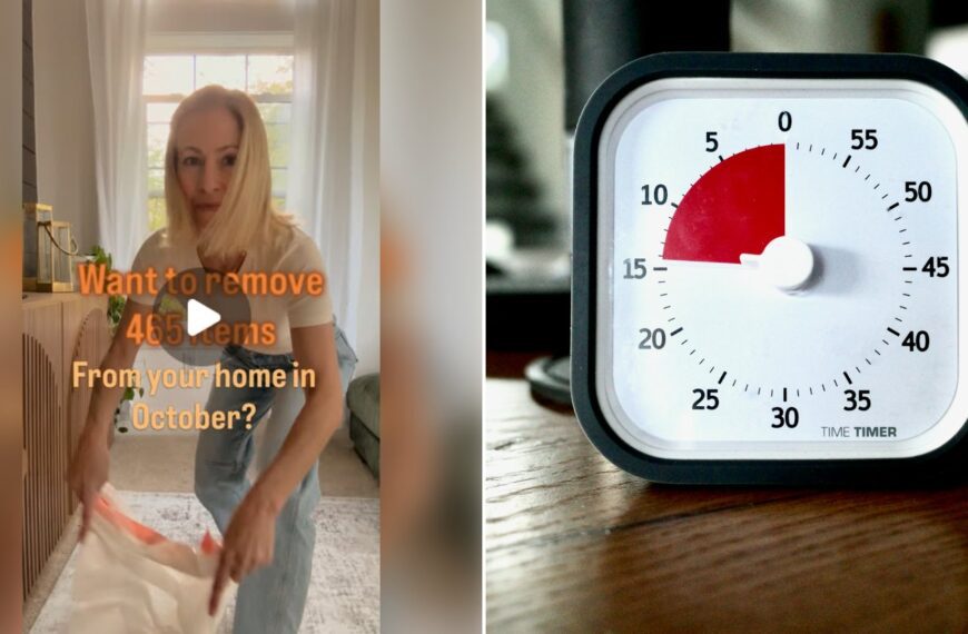 Left: cover still from an Instagram reel by @. Right: Black and white Time Timer analog countdown timer (Unsplash photo by Ralph Hutter).
