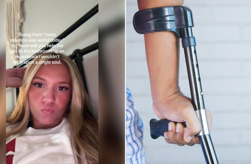Left: cover still from a TikTok video by @tatumsacljourney. Right: Person holding a crutch and a walking cane (Unsplash photo by Towfiqu barbhuiya).