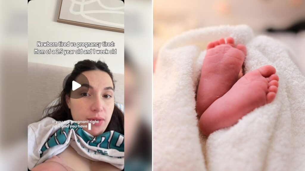 Left: cover still from an Instagram reel by @. Right: Newborn baby feet under a white blanket (Unsplash photo by Marcel Fagin).