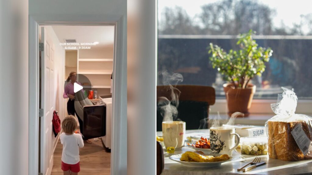 Left: cover still from an Instagram reel by @. Right: Kitchen table set with breakfast food and drinks (Unsplash photo by Gokhan Keskin).
