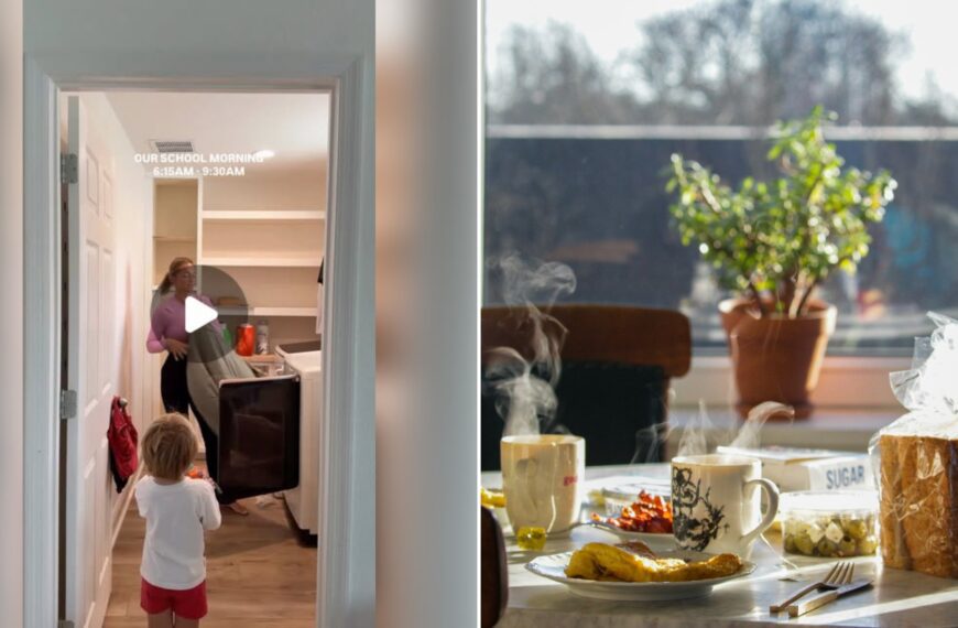 Left: cover still from an Instagram reel by @. Right: Kitchen table set with breakfast food and drinks (Unsplash photo by Gokhan Keskin).