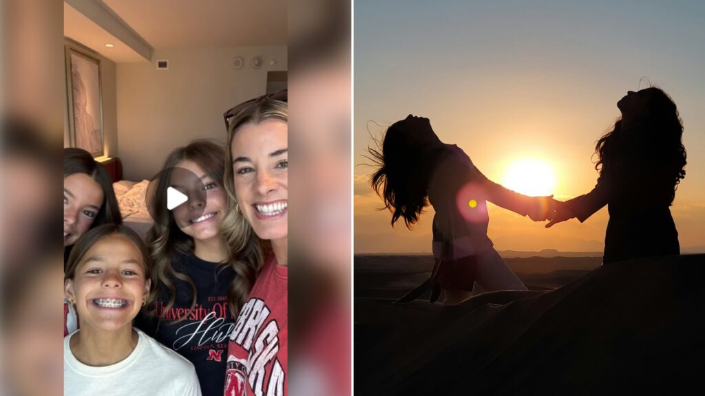 Left: cover still from an Instagram reel by @. Right: Silhouette of two women holding each other's hands (Unsplash photo by Erfan Moradi).
