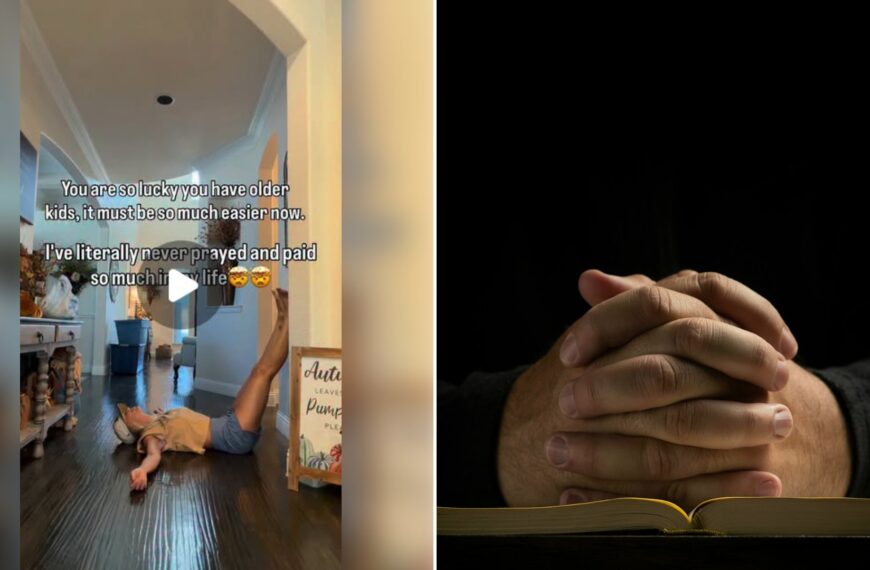 Left: cover still from an Instagram reel by @. Right: Hands clasped in prayer over an open Bible (Unsplash photo by Peter Law).