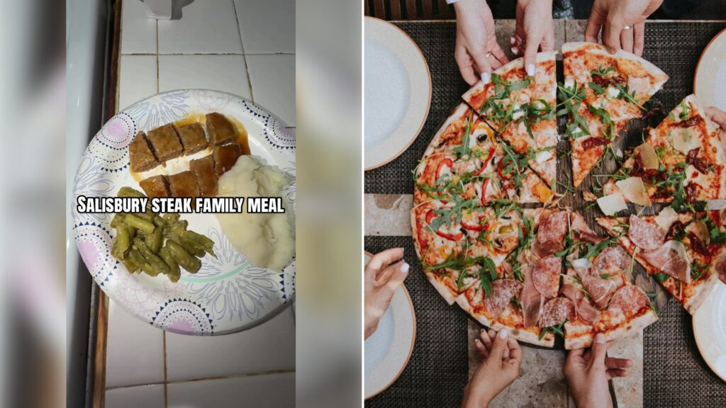 Left: cover still from a TikTok video by @lifewithbreelynn. Right: Pizza on a white ceramic plate (Unsplash photo by Klara Kulikova).