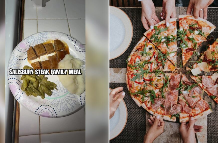 Left: cover still from a TikTok video by @lifewithbreelynn. Right: Pizza on a white ceramic plate (Unsplash photo by Klara Kulikova).