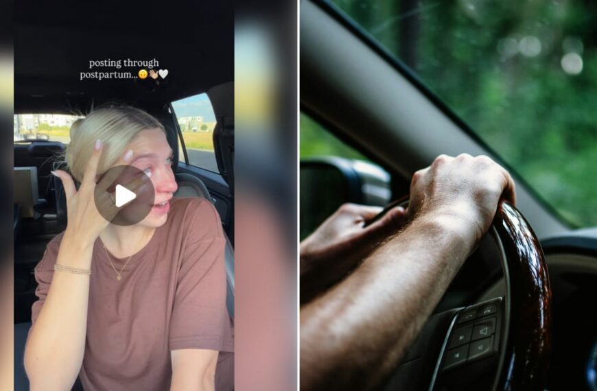 Left: cover still from an Instagram reel by @. Right: Hands on a car steering wheel while driving through a forest (Unsplash photo by Erik Witsoe).