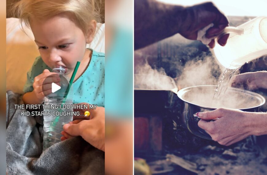 Left: cover still from an Instagram reel by @. Right: Hot water being poured into a bowl (Unsplash photo by Joe Pregadio).