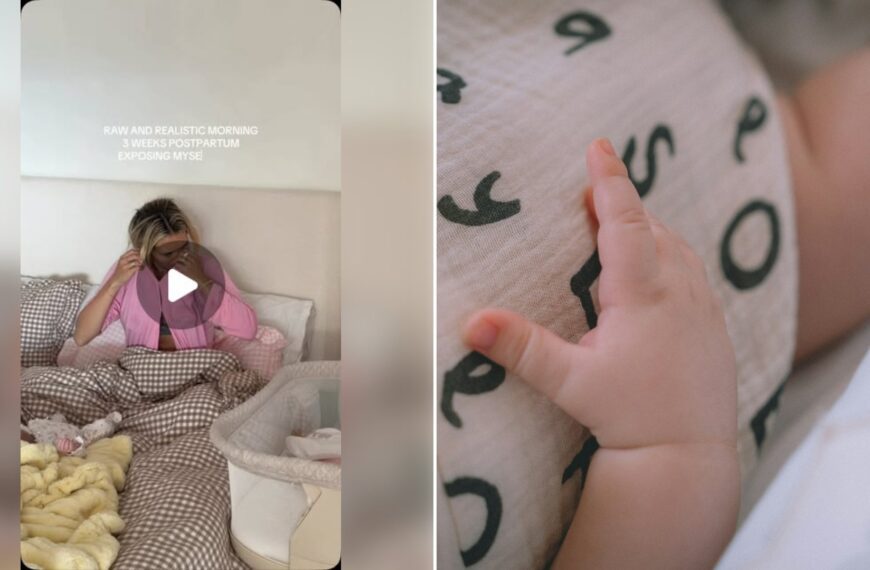 Left: cover still from an Instagram reel by @. Right: Infant's hand resting on alphabet-pattern fabric (Unsplash photo by Georgi Kalaydzhiev).