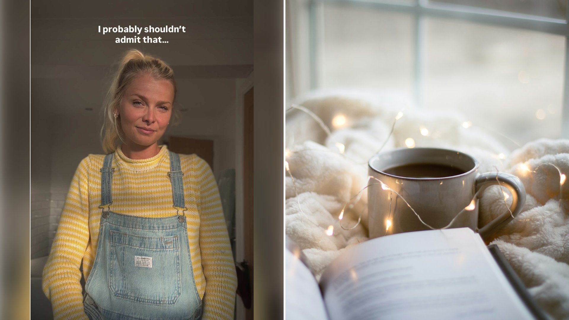 Left: cover still from a TikTok video by @iamdrtuesday. Right: Cup of coffee and a book resting on a blanket (Unsplash photo by Sixteen Miles Out).