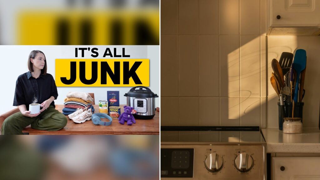 Cover of @AtoZenLife's YouTube video thumbnail beside an Unsplash photo by Franco Debartolo of a kitchen counter with utensils and a toaster