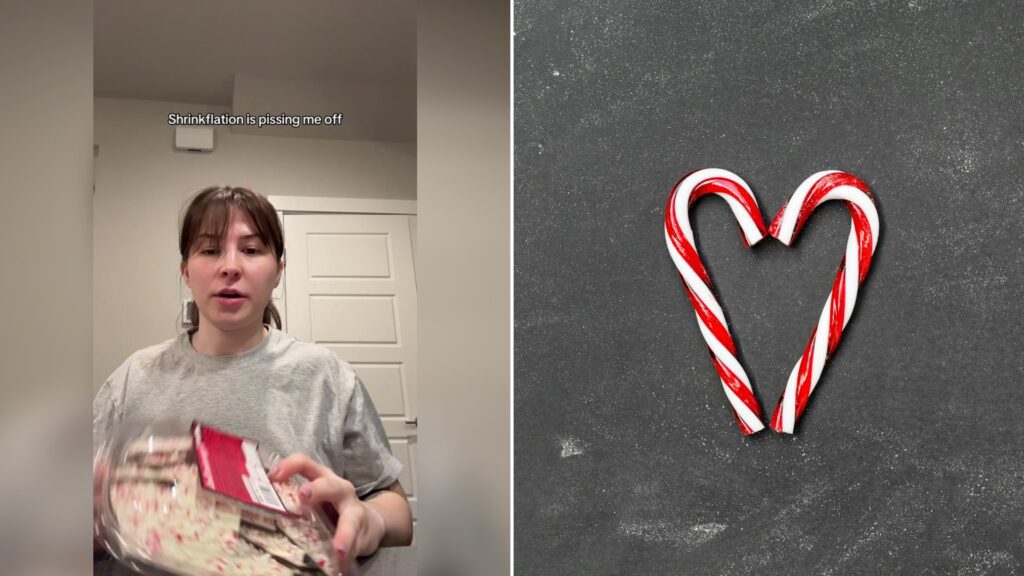 Cover of @infinitely.balanced's TikTok video beside an Unsplash photo by Neven Krcmarek of two red and white candy canes on a gray surface.