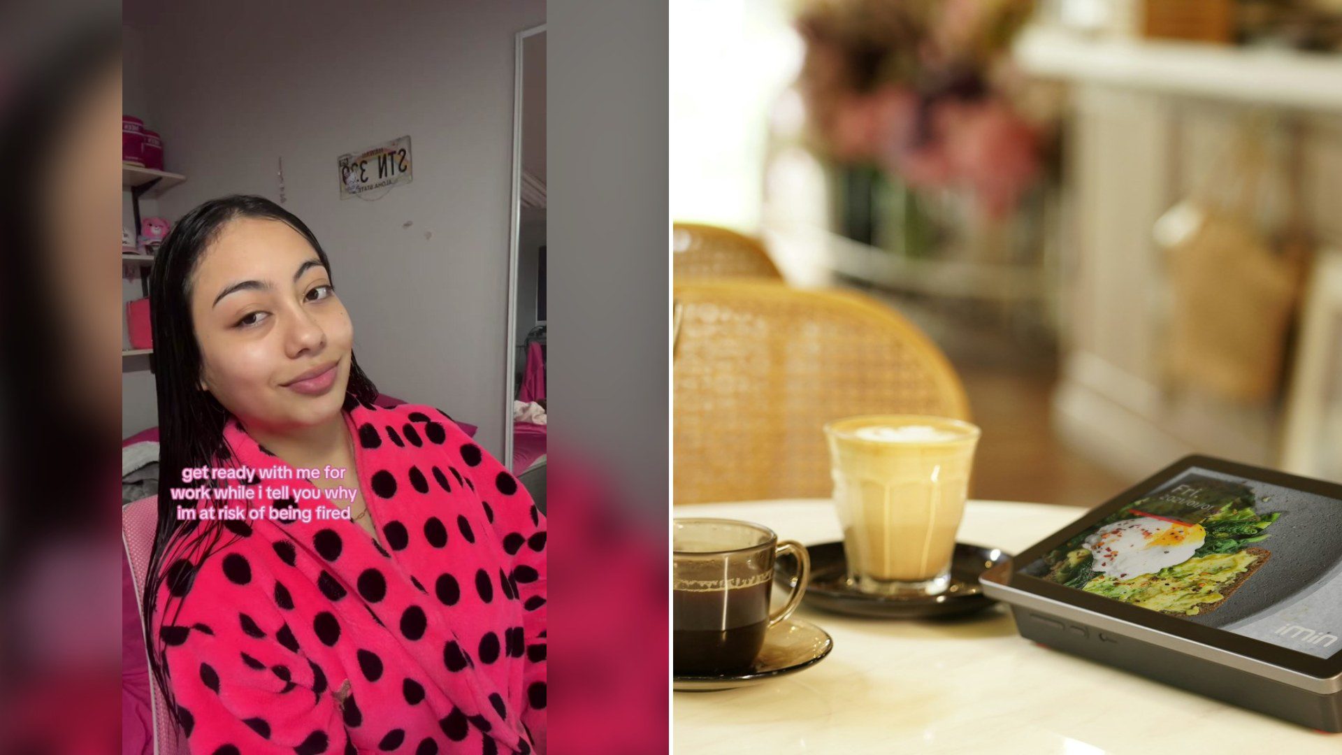 Cover of @biggsybiggs's TikTok video beside an Unsplash photo by iMin Technology of a point of sale tablet and coffee cups on a counter.