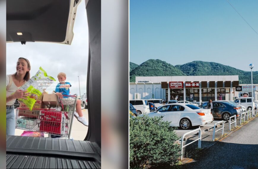 Cover of @chey.powers's TikTok video beside an Unsplash photo by PJH of a parking lot in front of a building with mountains behind.
