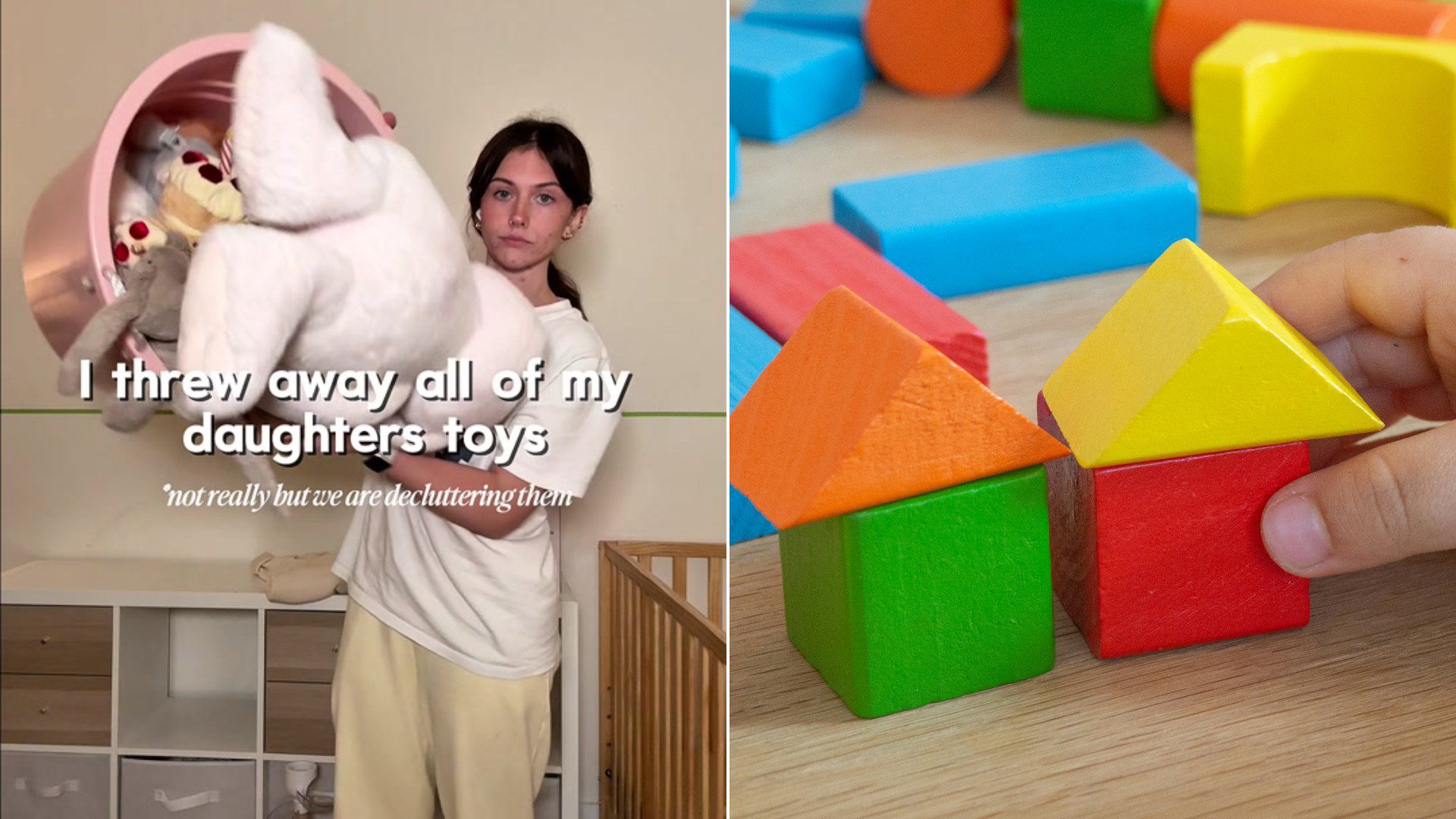 Cover of @jaydinalora's TikTok video beside an Unsplash photo by Michał Bożek of assorted-color wooden toy blocks.