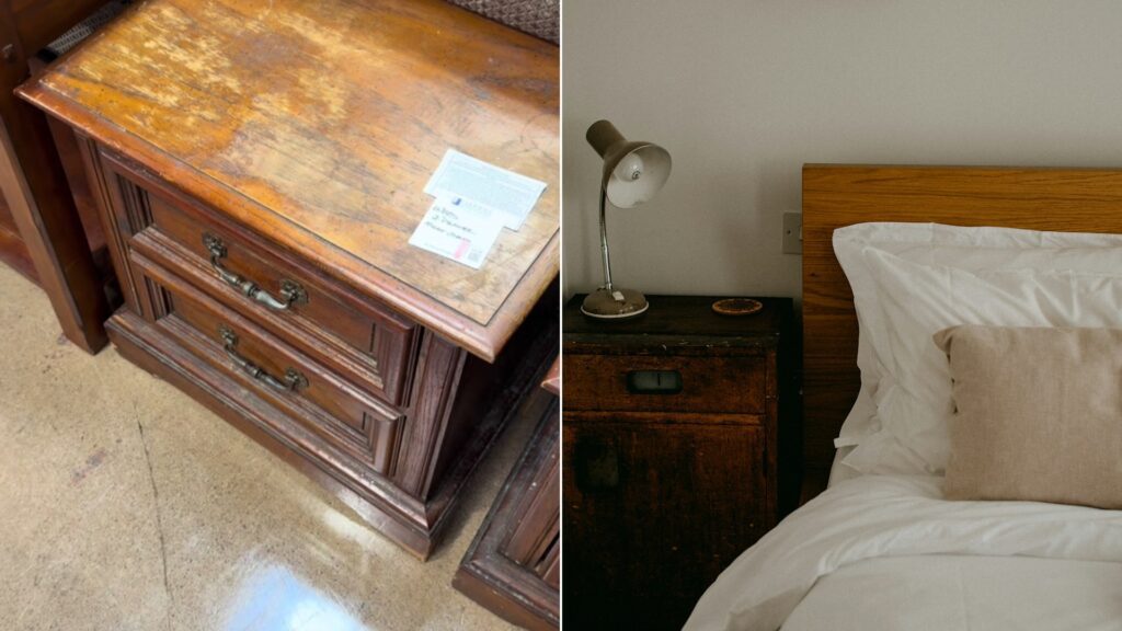 Cover of @handy.zandy's TikTok video beside an Unsplash photo by Annie Spratt of a cozy bedroom with a made bed and a wooden bedside table.