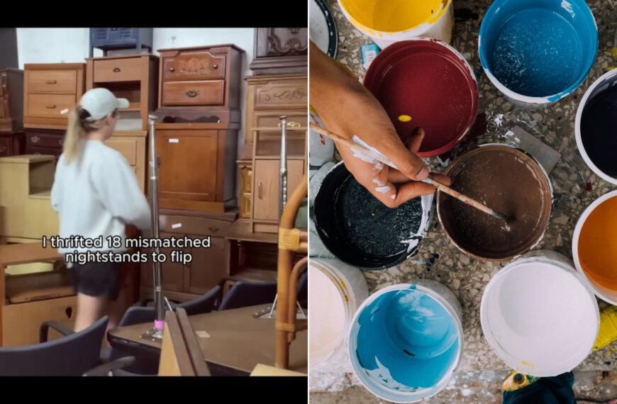Cover of @flipingwithkatie's TikTok video beside an Unsplash photo by russn_fckr of many pots of assorted-color paint.