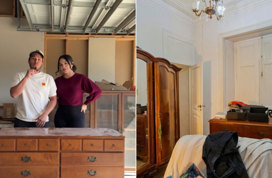 Cover of @lifeonmod's TikTok video beside an Unsplash photo by Jessica Martins of antique wooden furniture in a bedroom.