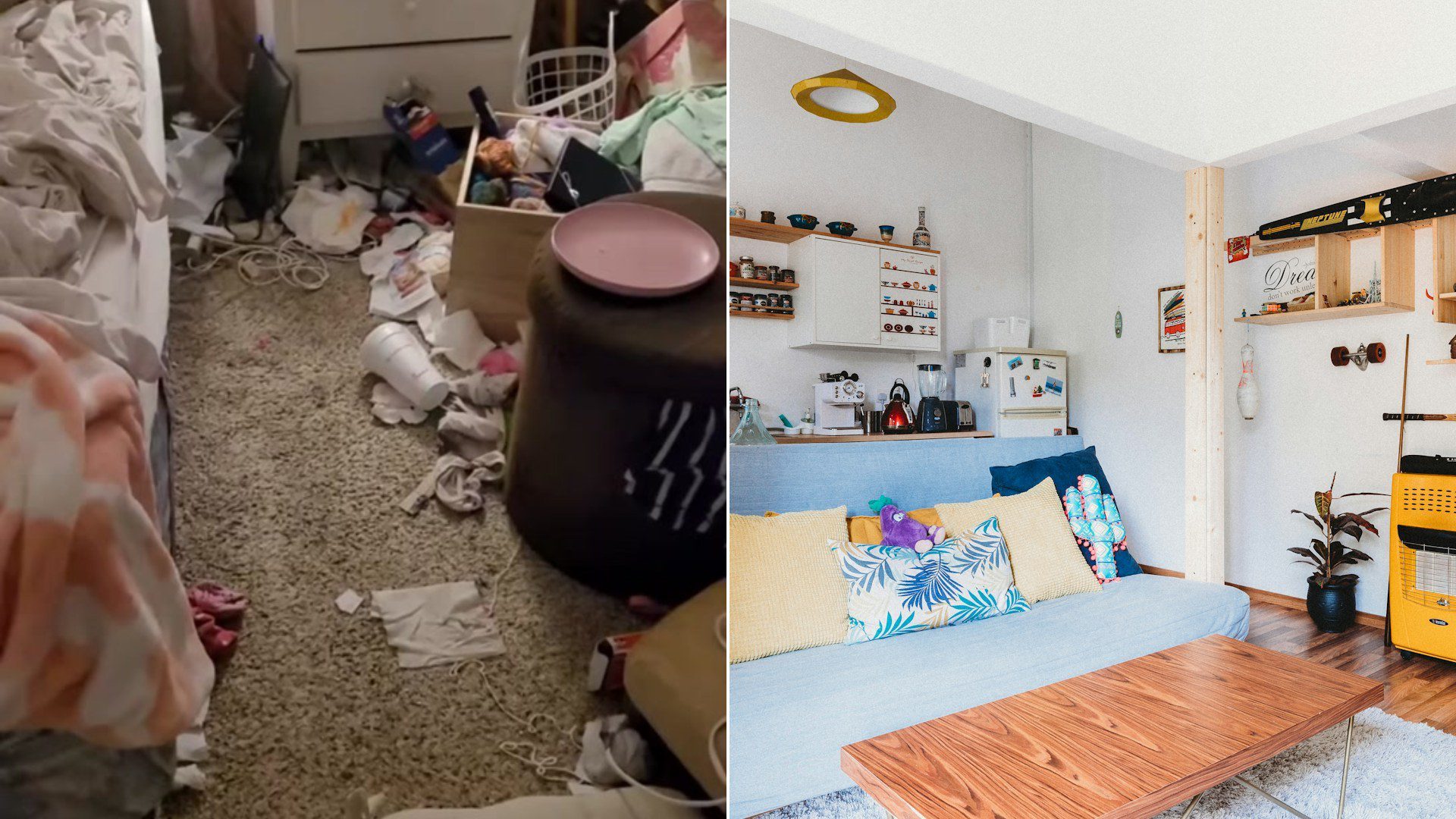Cover of @kayleenkellyorganize's TikTok video beside an Unsplash photo by Filios Sazeides of a living room.