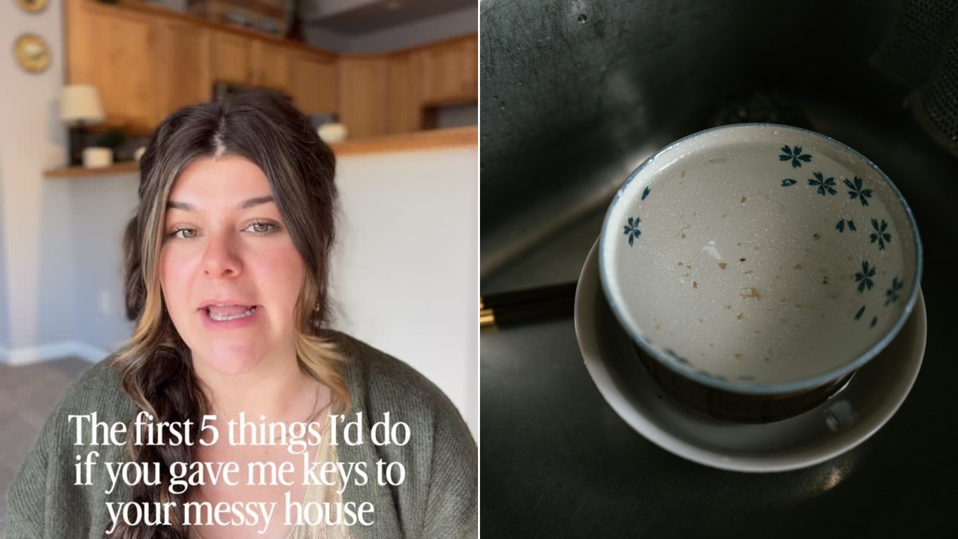 Cover of @sociallykylie's Instagram reel beside an Unsplash photo by X F of dirty dishes in a stainless steel kitchen sink