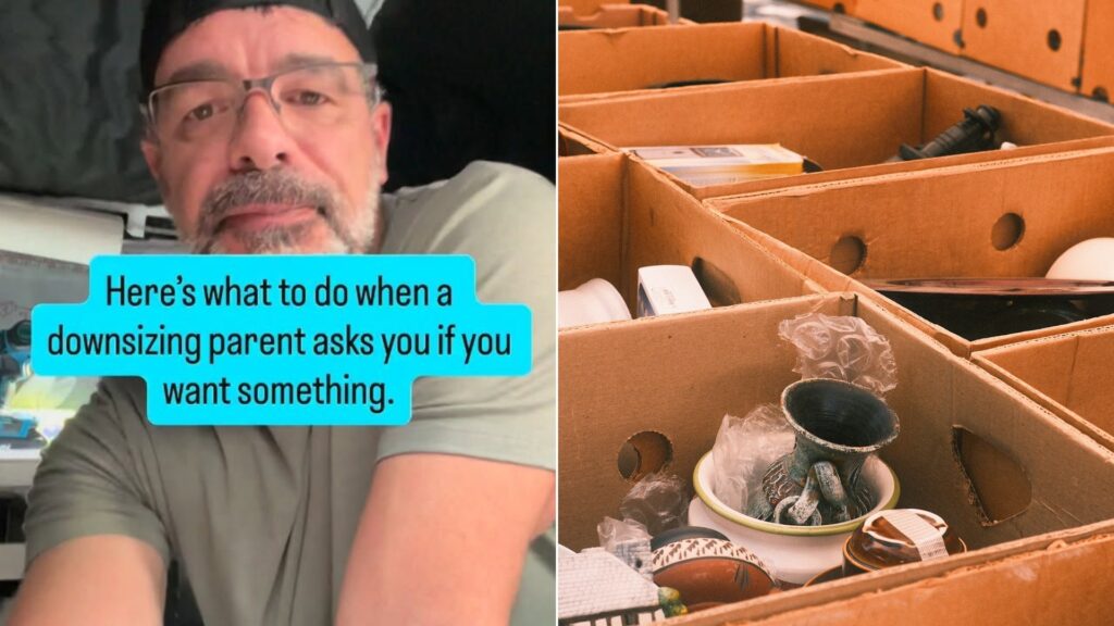Cover of @thebefreemethod's Instagram reel beside an Unsplash photo by Harry Obahor of boxes filled with various items