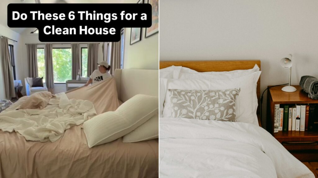 Cover of @organizedchaos4_audrey's Instagram reel beside an Unsplash photo by Annie Spratt of a cozy bedroom with a neatly made bed