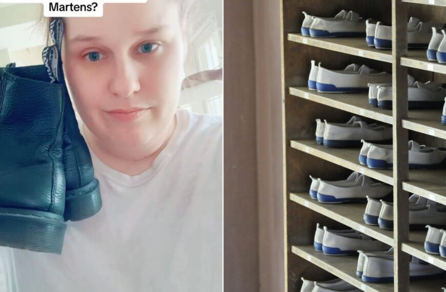 Cover of @downsizeupgrade's Instagram reel beside an Unsplash photo by Priscilla Du Preez of white and blue shoes in a rack