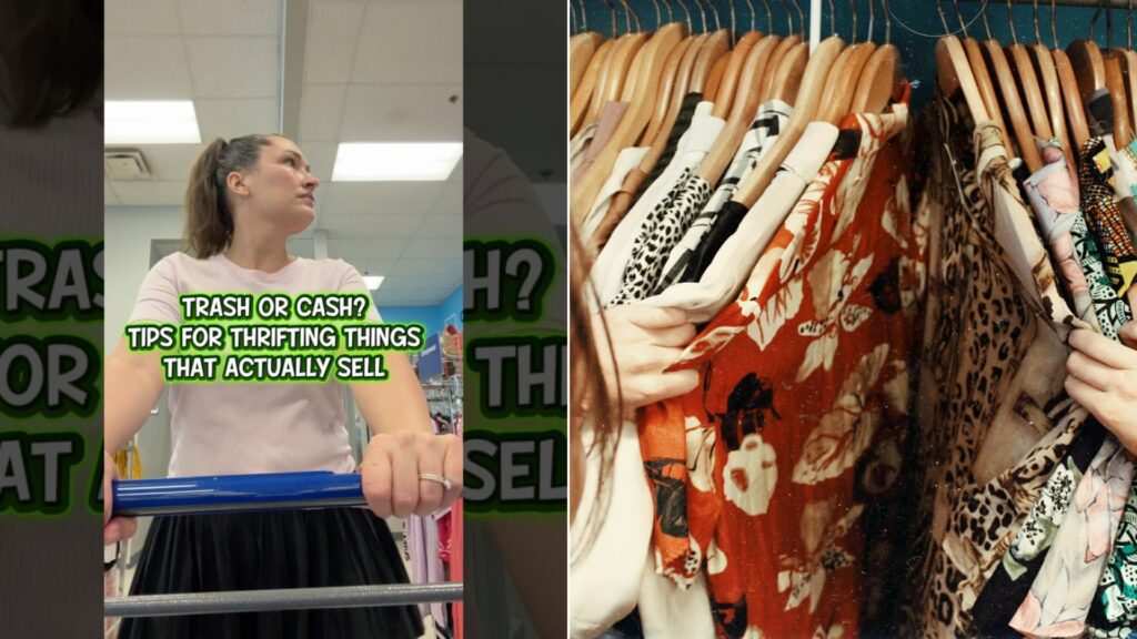 Thrift store shelves with secondhand finds