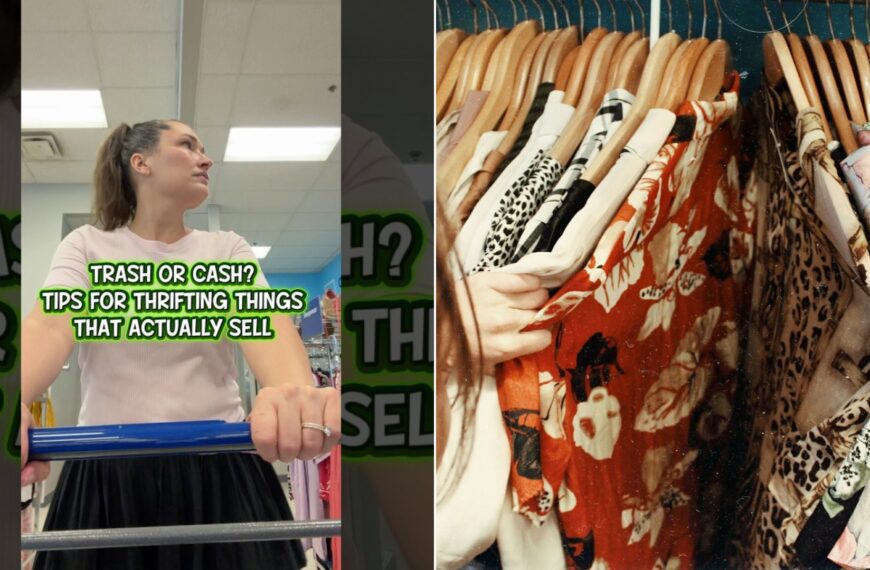 Thrift store shelves with secondhand finds